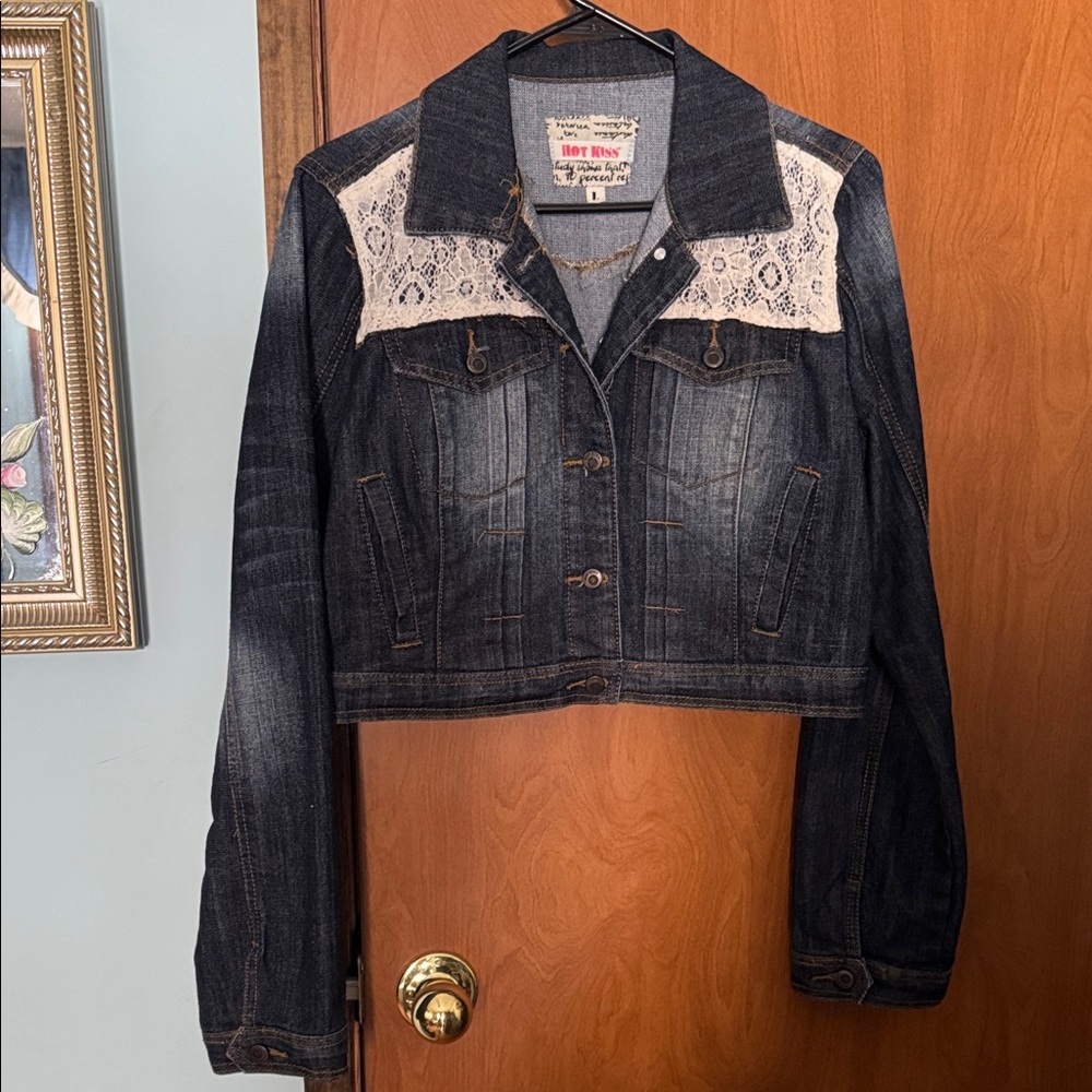 Denim Jacket with Lace Accents